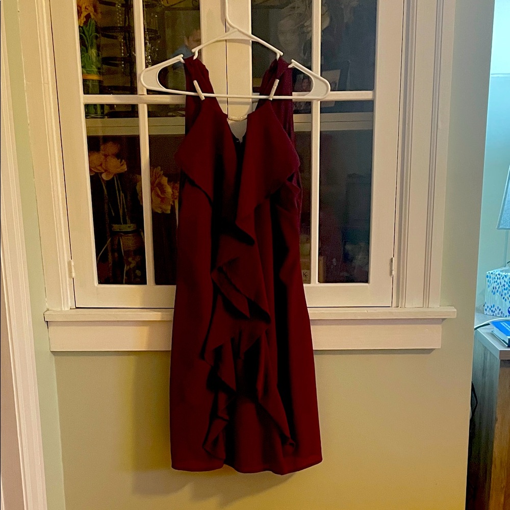 VENUS Burgundy Mini Dress with Ruffles